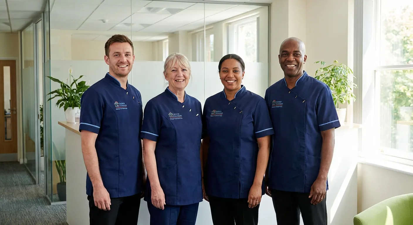 Sultan Healthcare team members in uniform, warm and approachable